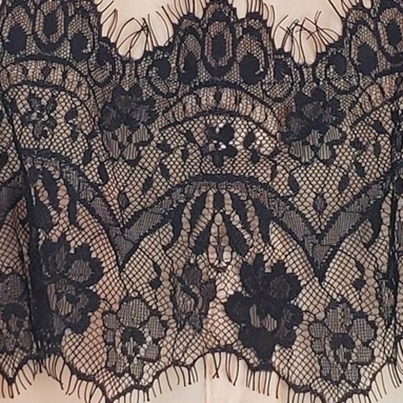 Y2K Fairy Grunge Silky Tunic Blouse M Peach w/ Black Floral Lace Sheer Open Back - Picture 5 of 14